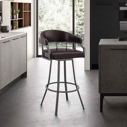 Armen Living - Valerie 26in Swivel Brown Faux Leather and Java Brown Metal Bar Stool - LCVLBAJVCHO26 veiw 9
