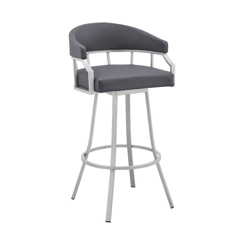 Armen Living - Valerie 26in Swivel Slate Grey Faux Leather and Silver Metal Bar Stool - LCVLBASLGR26 veiw 1