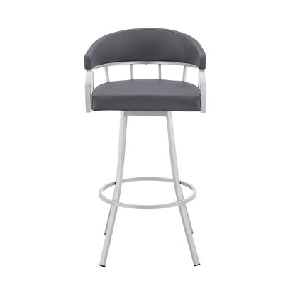 Armen Living - Valerie 26in Swivel Slate Grey Faux Leather and Silver Metal Bar Stool - LCVLBASLGR26 veiw 2