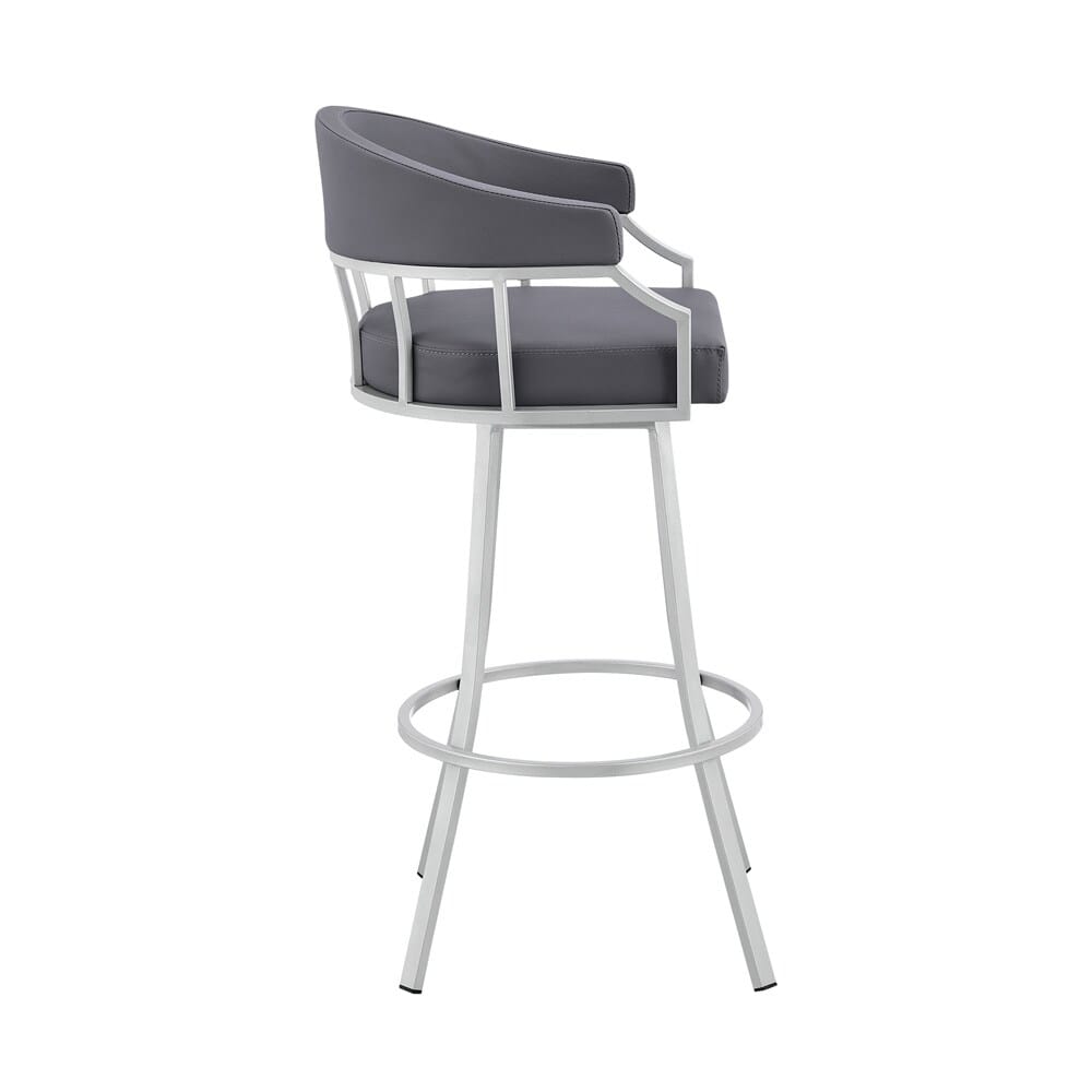 Armen Living - Valerie 26in Swivel Slate Grey Faux Leather and Silver Metal Bar Stool - LCVLBASLGR26 veiw 3