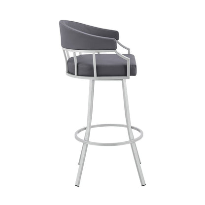 Armen Living - Valerie 26in Swivel Slate Grey Faux Leather and Silver Metal Bar Stool - LCVLBASLGR26 veiw 3