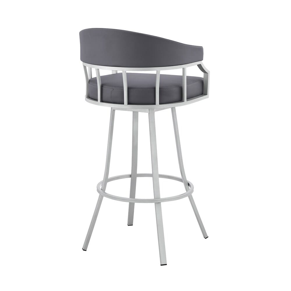 Armen Living - Valerie 26in Swivel Slate Grey Faux Leather and Silver Metal Bar Stool - LCVLBASLGR26 veiw 4