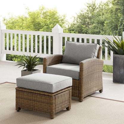Crosley Furniture - Bradenton 2Pc Outdoor Wicker Armchair Set Gray /Weathered Brown - Armchair & Ottoman - KO70181WB-GY veiw 1