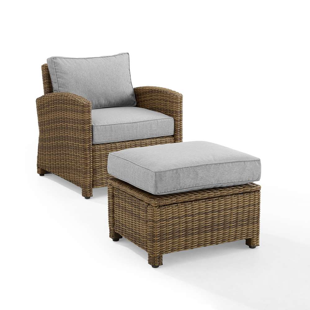 Crosley Furniture - Bradenton 2Pc Outdoor Wicker Armchair Set Gray /Weathered Brown - Armchair & Ottoman - KO70181WB-GY veiw 2