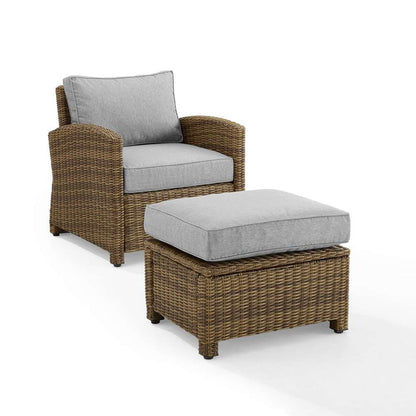 Crosley Furniture - Bradenton 2Pc Outdoor Wicker Armchair Set Gray /Weathered Brown - Armchair & Ottoman - KO70181WB-GY veiw 2