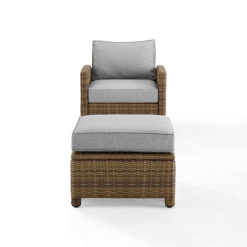 Crosley Furniture - Bradenton 2Pc Outdoor Wicker Armchair Set Gray /Weathered Brown - Armchair & Ottoman - KO70181WB-GY veiw 3