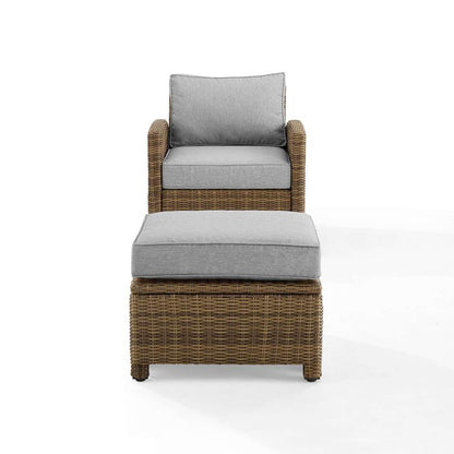 Crosley Furniture - Bradenton 2Pc Outdoor Wicker Armchair Set Gray /Weathered Brown - Armchair & Ottoman - KO70181WB-GY veiw 3