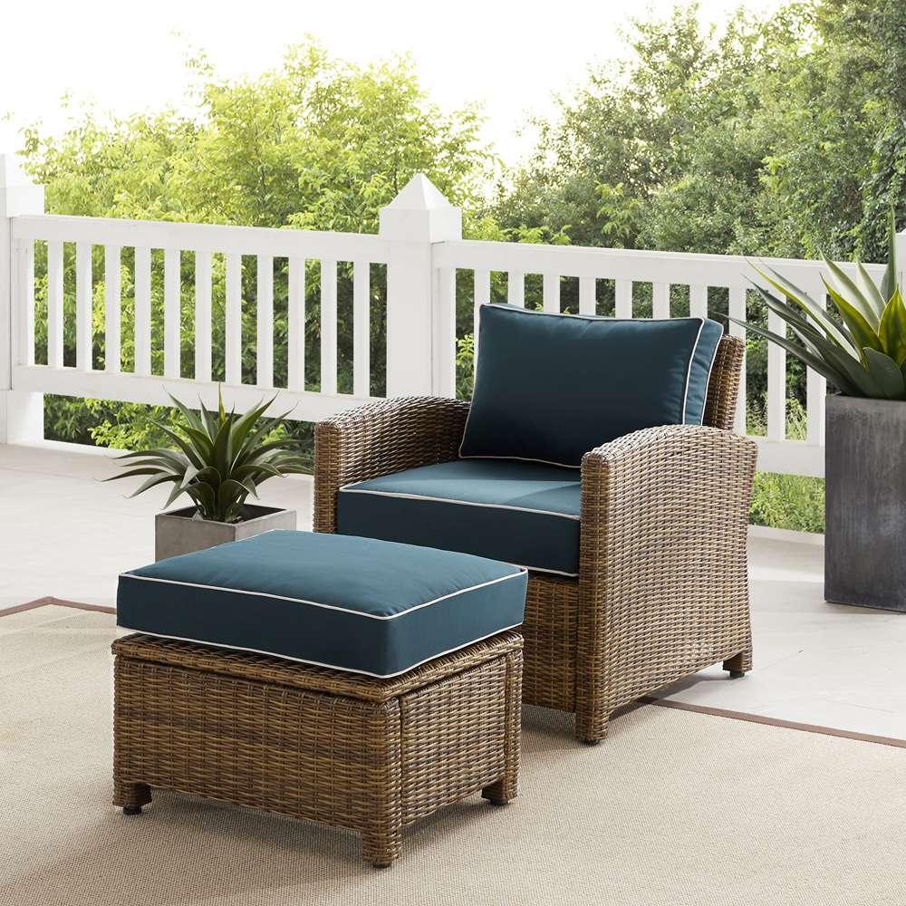 Crosley Furniture - Bradenton 2Pc Outdoor Wicker Armchair Set Navy/ Weathered Brown - Armchair & Ottoman - KO70181WB-NV veiw 1