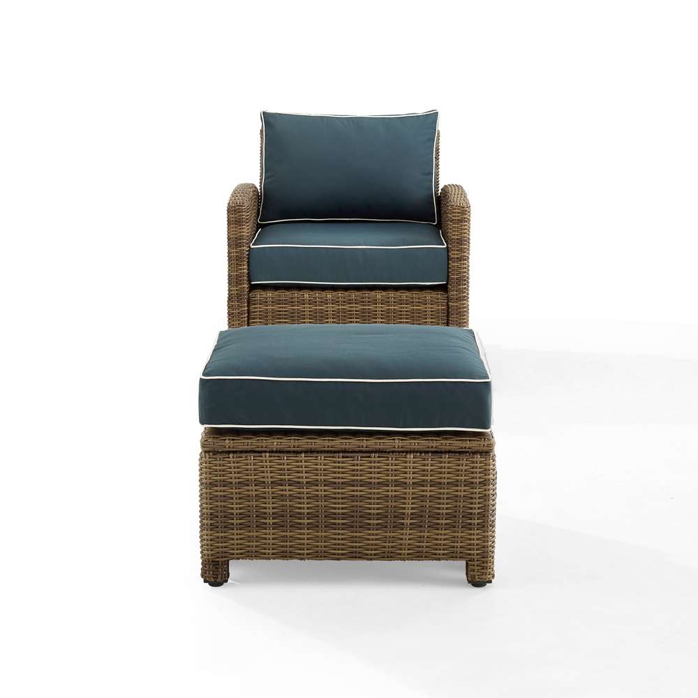 Crosley Furniture - Bradenton 2Pc Outdoor Wicker Armchair Set Navy/ Weathered Brown - Armchair & Ottoman - KO70181WB-NV veiw 3