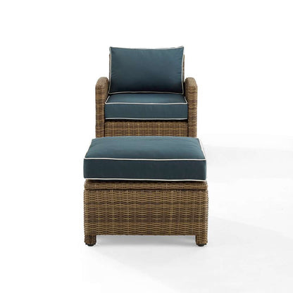 Crosley Furniture - Bradenton 2Pc Outdoor Wicker Armchair Set Navy/ Weathered Brown - Armchair & Ottoman - KO70181WB-NV veiw 3