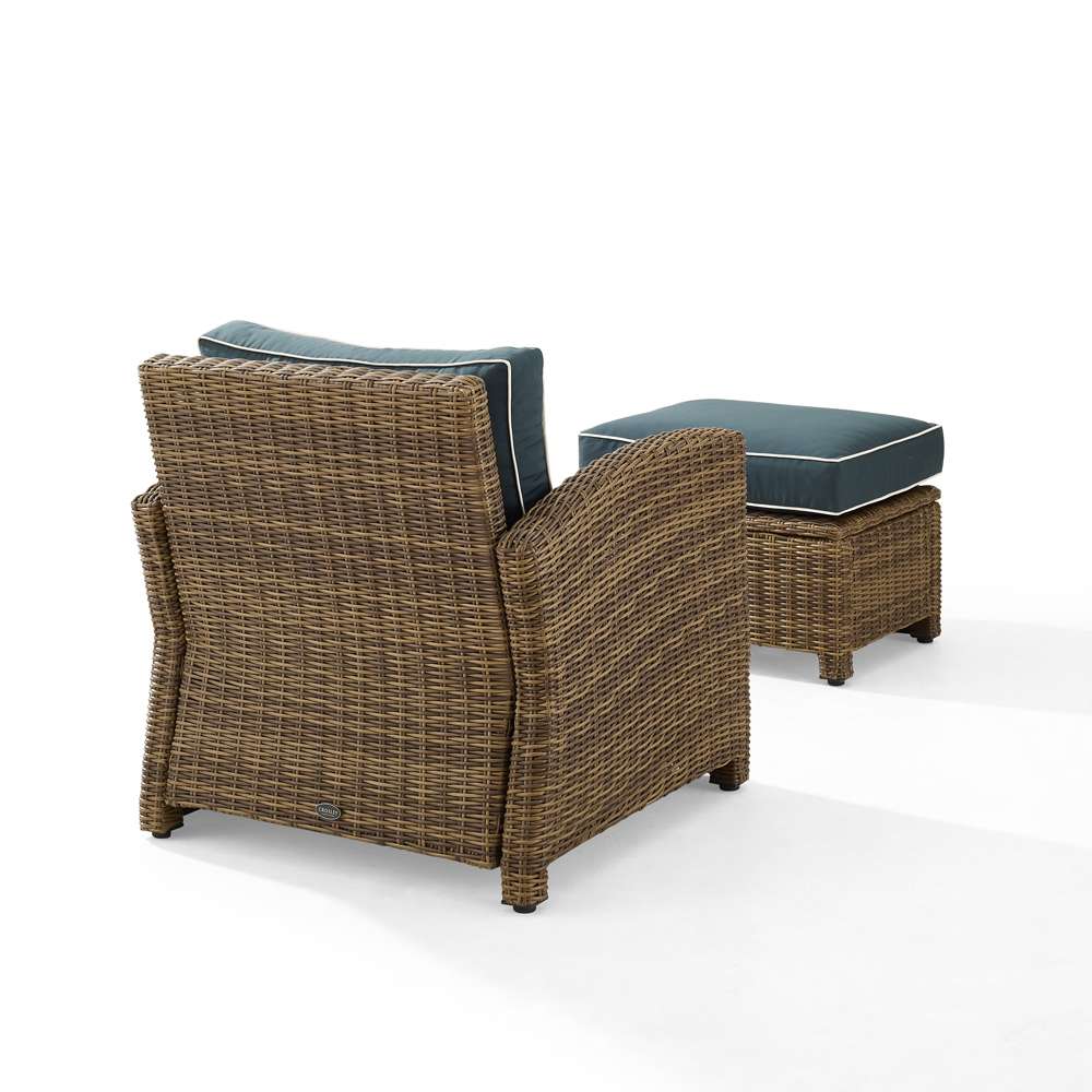 Crosley Furniture - Bradenton 2Pc Outdoor Wicker Armchair Set Navy/ Weathered Brown - Armchair & Ottoman - KO70181WB-NV veiw 4