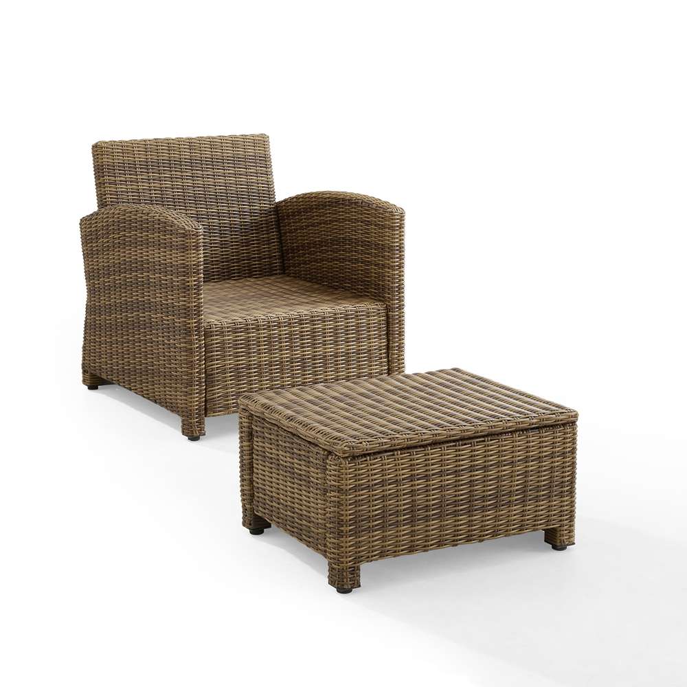 Crosley Furniture - Bradenton 2Pc Outdoor Wicker Armchair Set Navy/ Weathered Brown - Armchair & Ottoman - KO70181WB-NV veiw 5