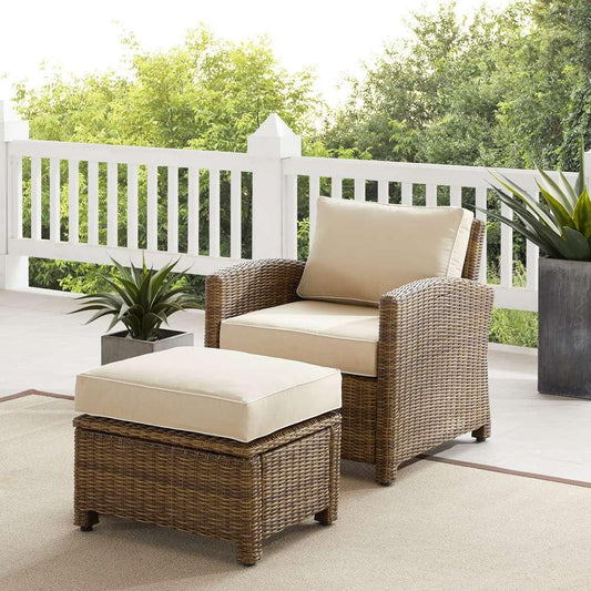 Crosley Furniture - Bradenton 2Pc Outdoor Wicker Armchair Set Sand/ Weathered Brown - Armchair & Ottoman - KO70181WB-SA veiw 1