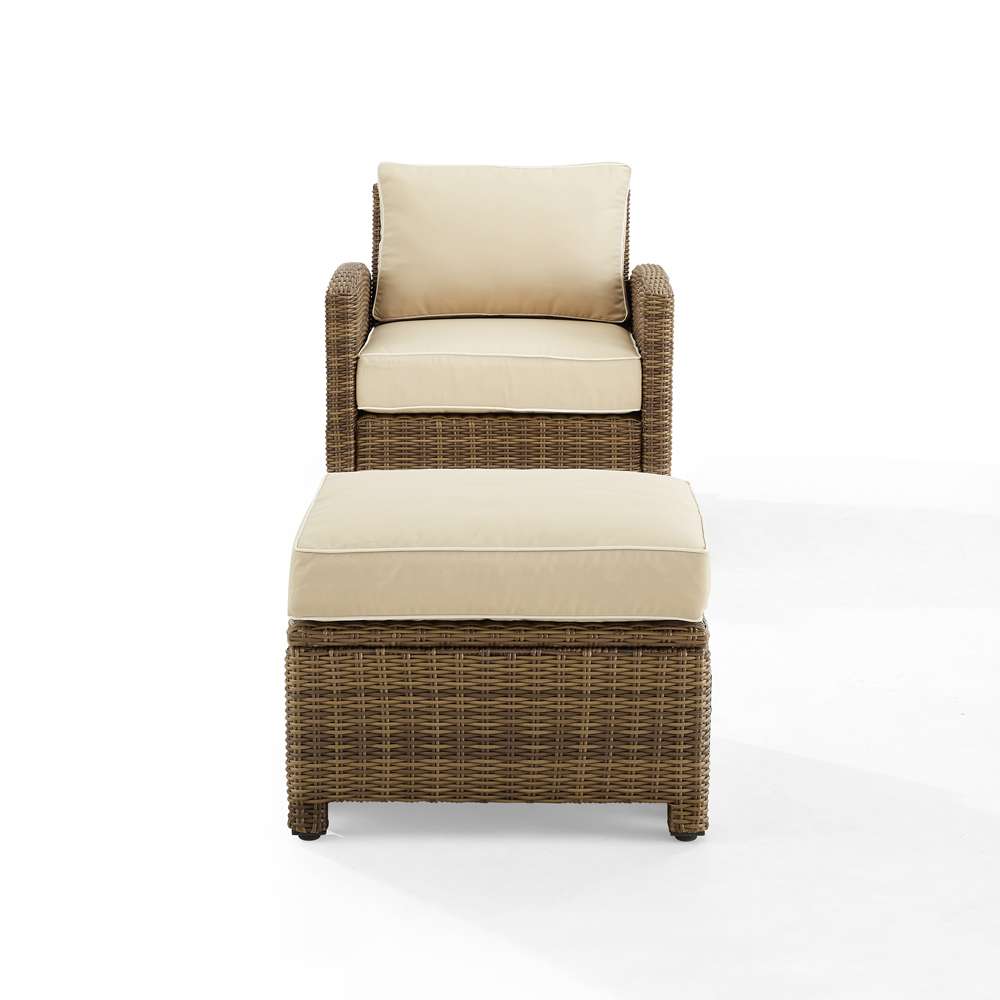 Crosley Furniture - Bradenton 2Pc Outdoor Wicker Armchair Set Sand/ Weathered Brown - Armchair & Ottoman - KO70181WB-SA veiw 3