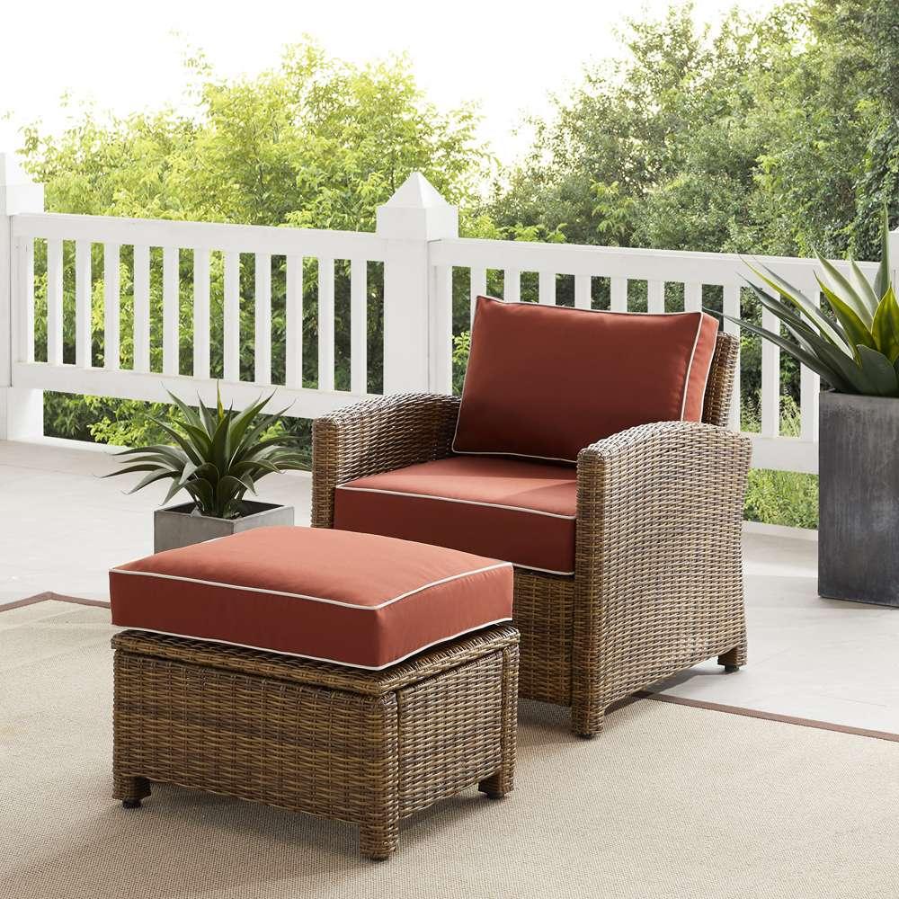 Crosley Furniture - Bradenton 2Pc Outdoor Wicker Armchair Set Sangria/ Weathered Brown - Armchair & Ottoman - KO70181WB-SG veiw 1