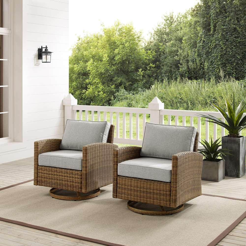 Crosley Furniture - Bradenton 2Pc Outdoor Wicker Swivel Rocker Chair Set Gray/Weathered Brown - 2 Swivel Rockers - KO70423WB-GY veiw 1