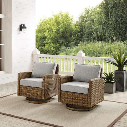 Crosley Furniture - Bradenton 2Pc Outdoor Wicker Swivel Rocker Chair Set Gray/Weathered Brown - 2 Swivel Rockers - KO70423WB-GY veiw 1