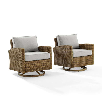 Crosley Furniture - Bradenton 2Pc Outdoor Wicker Swivel Rocker Chair Set Gray/Weathered Brown - 2 Swivel Rockers - KO70423WB-GY veiw 2