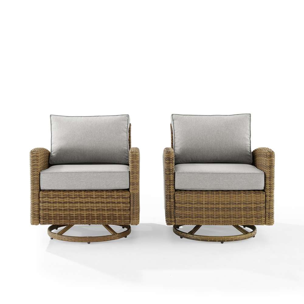 Crosley Furniture - Bradenton 2Pc Outdoor Wicker Swivel Rocker Chair Set Gray/Weathered Brown - 2 Swivel Rockers - KO70423WB-GY veiw 3