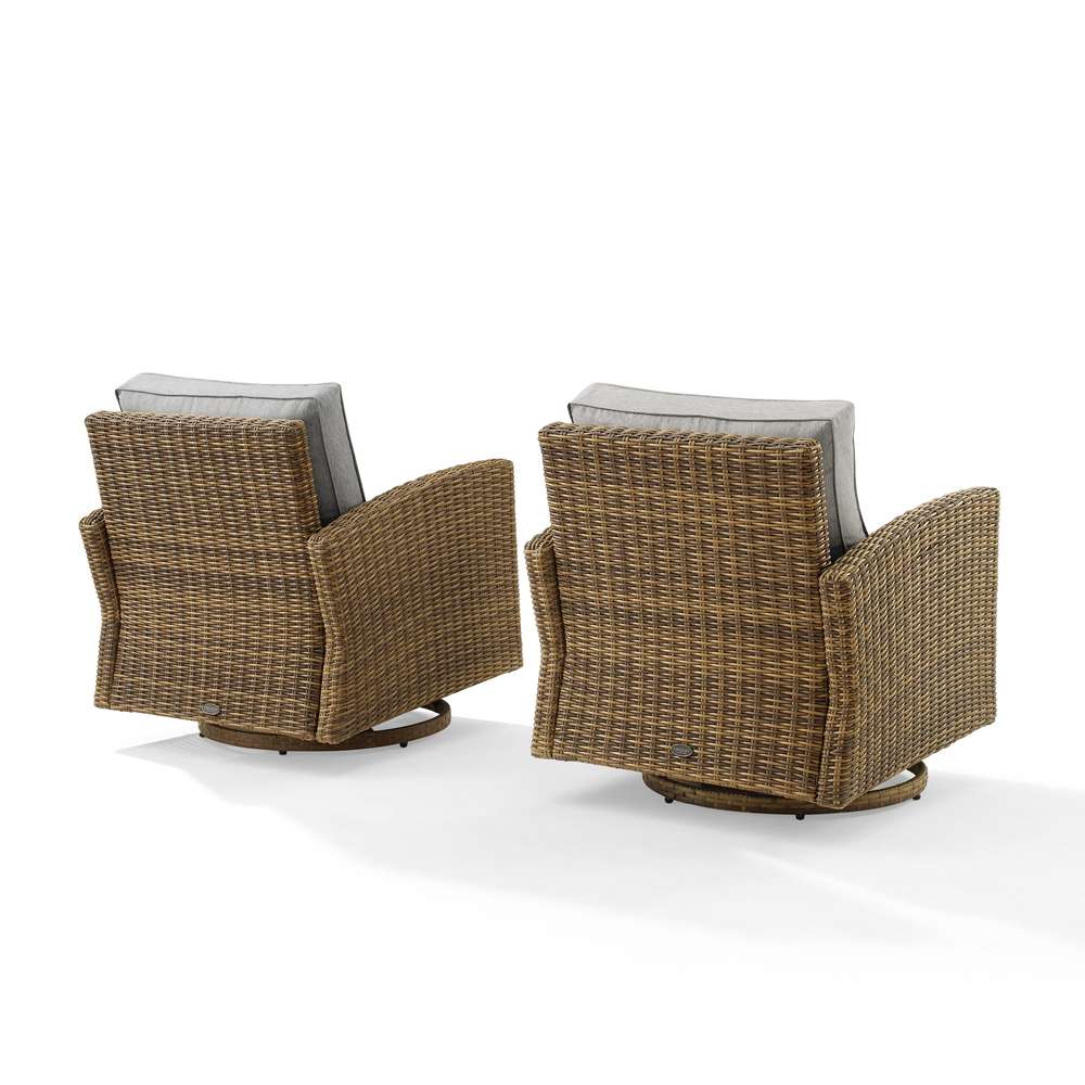 Crosley Furniture - Bradenton 2Pc Outdoor Wicker Swivel Rocker Chair Set Gray/Weathered Brown - 2 Swivel Rockers - KO70423WB-GY veiw 4