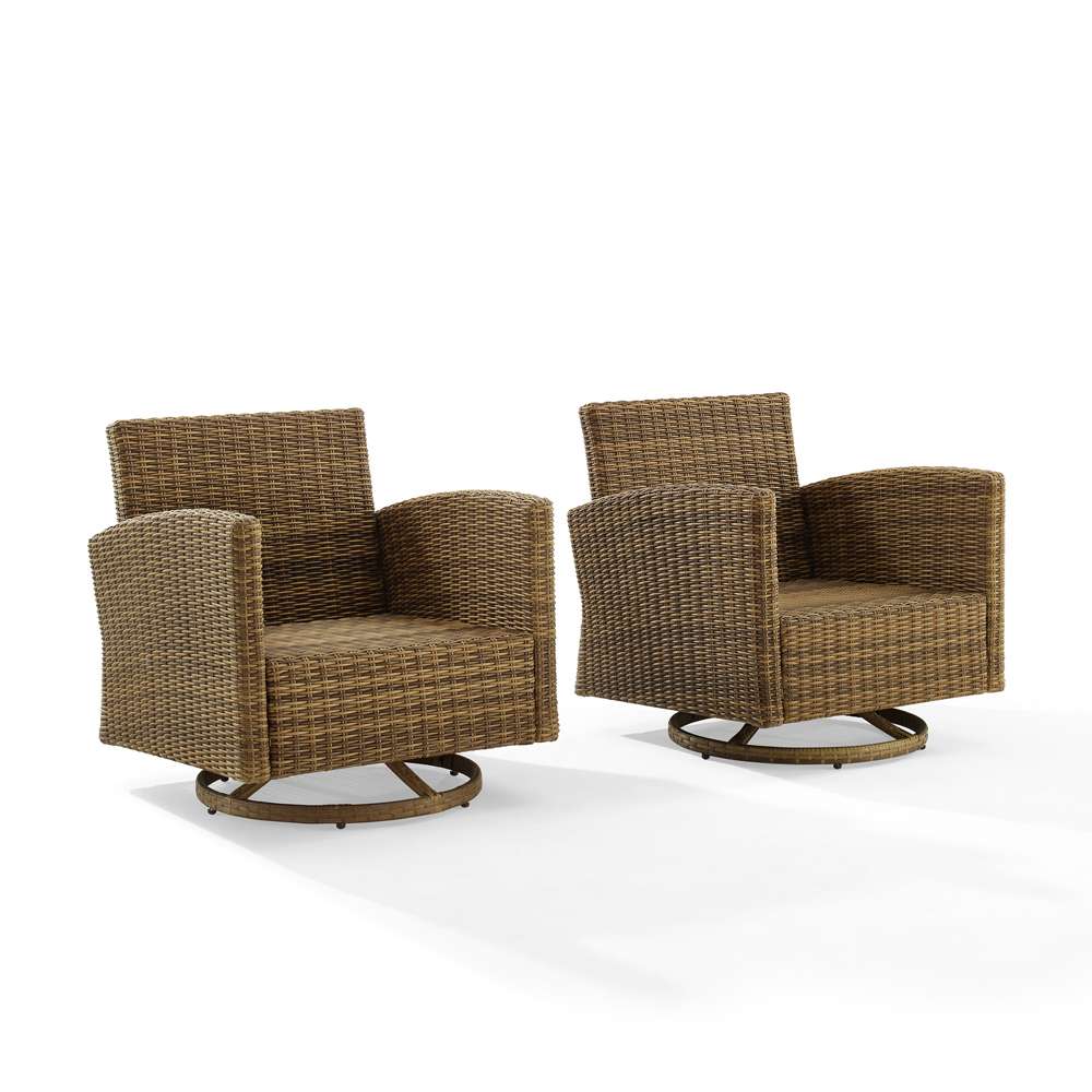 Crosley Furniture - Bradenton 2Pc Outdoor Wicker Swivel Rocker Chair Set Gray/Weathered Brown - 2 Swivel Rockers - KO70423WB-GY veiw 5