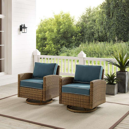 Crosley Furniture - Bradenton 2Pc Outdoor Wicker Swivel Rocker Chair Set Navy/Weathered Brown - 2 Swivel Rockers - KO70423WB-NV veiw 1
