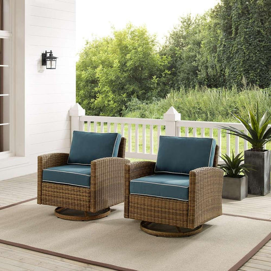 Crosley Furniture - Bradenton 2Pc Outdoor Wicker Swivel Rocker Chair Set Navy/Weathered Brown - 2 Swivel Rockers - KO70423WB-NV veiw 1