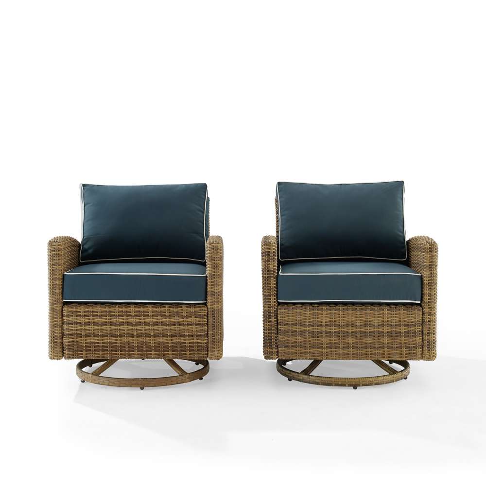 Crosley Furniture - Bradenton 2Pc Outdoor Wicker Swivel Rocker Chair Set Navy/Weathered Brown - 2 Swivel Rockers - KO70423WB-NV veiw 3