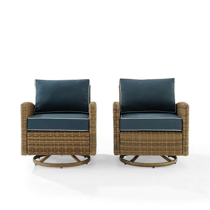 Crosley Furniture - Bradenton 2Pc Outdoor Wicker Swivel Rocker Chair Set Navy/Weathered Brown - 2 Swivel Rockers - KO70423WB-NV veiw 3
