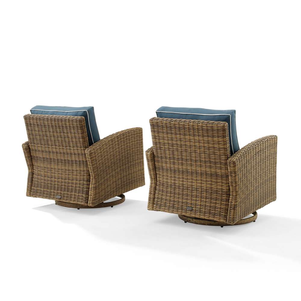 Crosley Furniture - Bradenton 2Pc Outdoor Wicker Swivel Rocker Chair Set Navy/Weathered Brown - 2 Swivel Rockers - KO70423WB-NV veiw 4