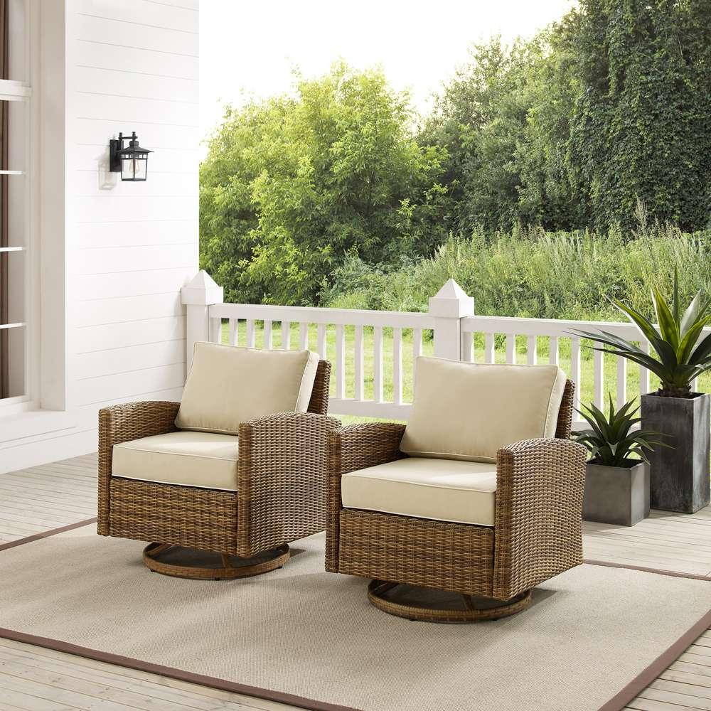 Crosley Furniture - Bradenton 2Pc Outdoor Wicker Swivel Rocker Chair Set Sand/Weathered Brown - 2 Swivel Rockers - KO70423WB-SA veiw 1