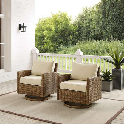 Crosley Furniture - Bradenton 2Pc Outdoor Wicker Swivel Rocker Chair Set Sand/Weathered Brown - 2 Swivel Rockers - KO70423WB-SA veiw 1