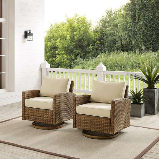 Crosley Furniture - Bradenton 2Pc Outdoor Wicker Swivel Rocker Chair Set Sand/Weathered Brown - 2 Swivel Rockers - KO70423WB-SA veiw 1