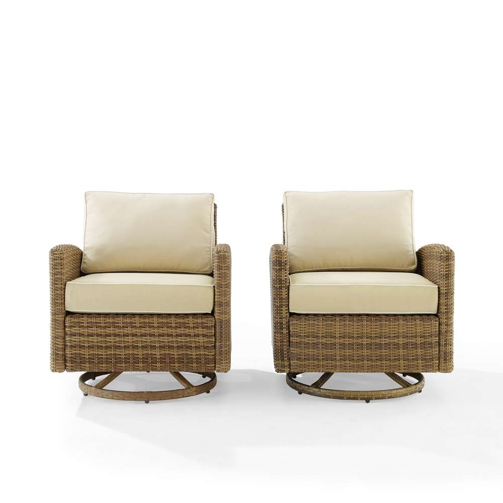 Crosley Furniture - Bradenton 2Pc Outdoor Wicker Swivel Rocker Chair Set Sand/Weathered Brown - 2 Swivel Rockers - KO70423WB-SA veiw 3