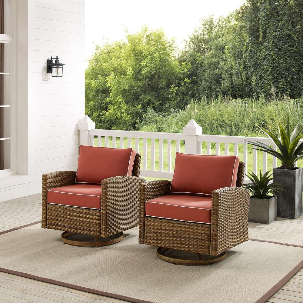 Crosley Furniture - Bradenton 2Pc Outdoor Wicker Swivel Rocker Chair Set Sangria/Weathered Brown - 2 Swivel Rockers - KO70423WB-SG veiw 1
