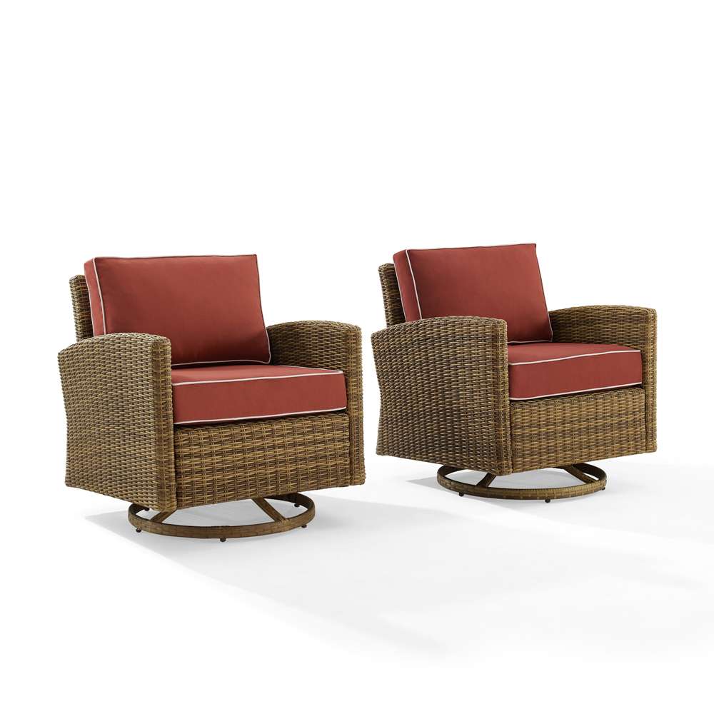 Crosley Furniture - Bradenton 2Pc Outdoor Wicker Swivel Rocker Chair Set Sangria/Weathered Brown - 2 Swivel Rockers - KO70423WB-SG veiw 2
