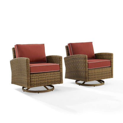Crosley Furniture - Bradenton 2Pc Outdoor Wicker Swivel Rocker Chair Set Sangria/Weathered Brown - 2 Swivel Rockers - KO70423WB-SG veiw 2