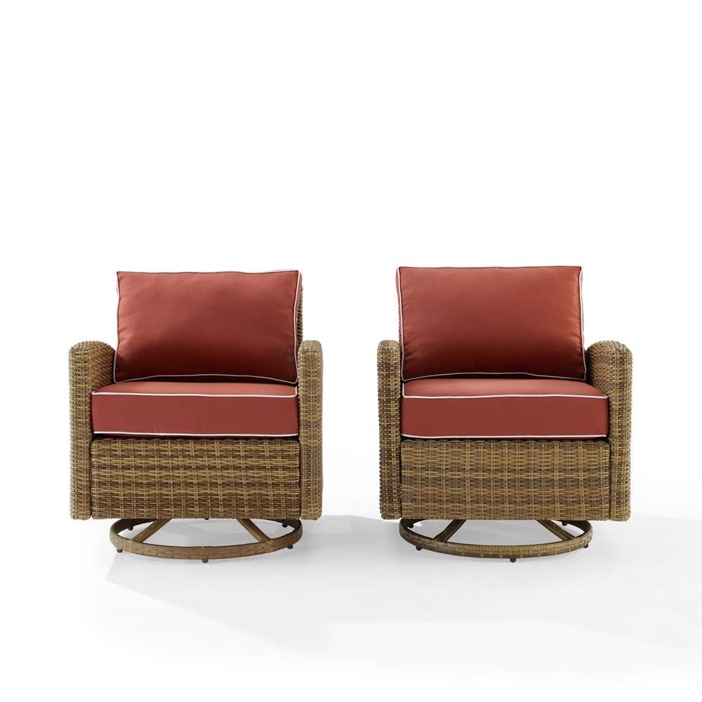 Crosley Furniture - Bradenton 2Pc Outdoor Wicker Swivel Rocker Chair Set Sangria/Weathered Brown - 2 Swivel Rockers - KO70423WB-SG veiw 3