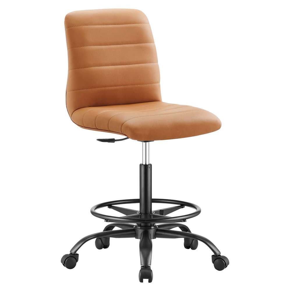 Modway - Ripple Armless Vegan Leather Drafting Chair - EEI-4978-BLK-TAN veiw 2