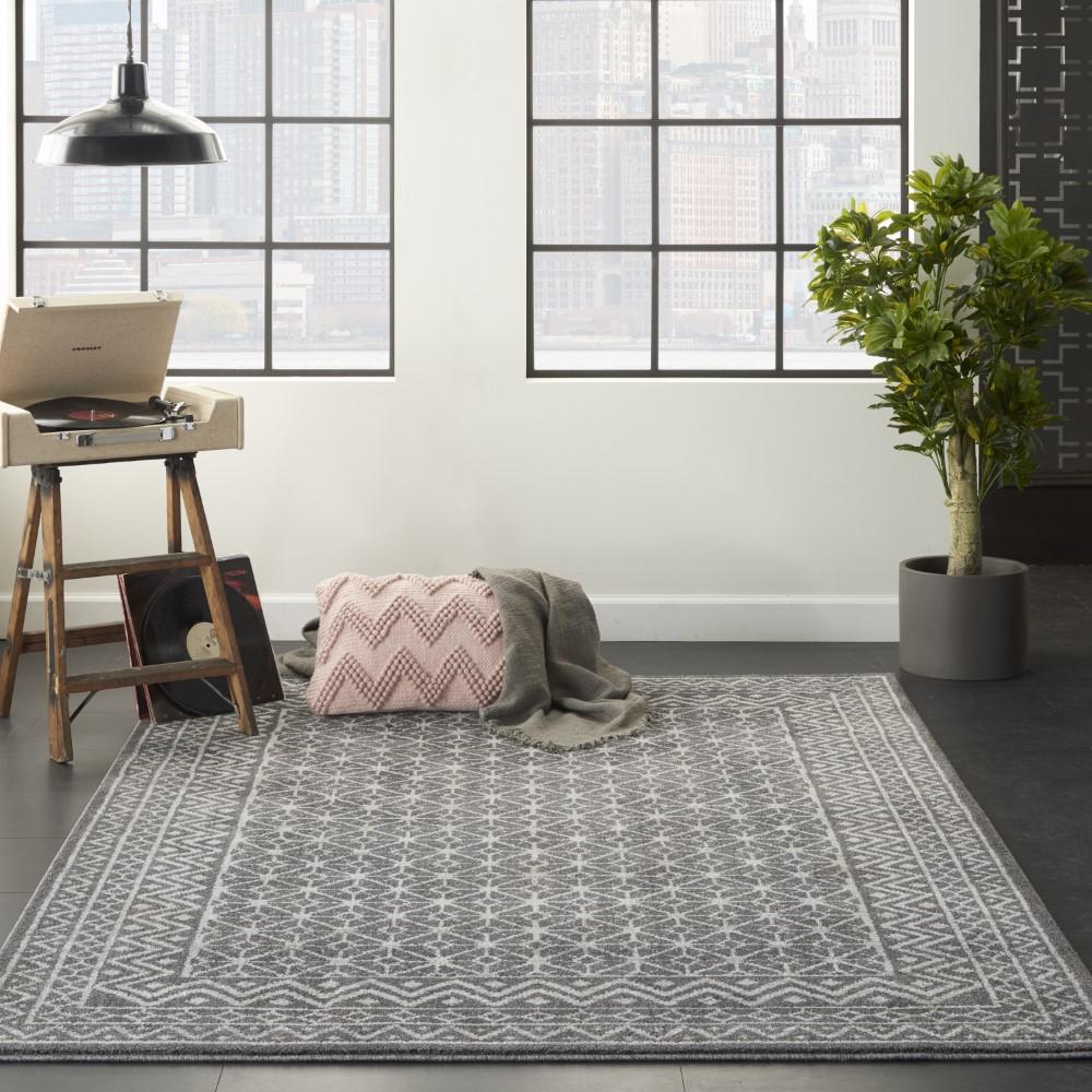Nourison - Palermo 53in x 73in Charcoal Grey and Silver Distressed Bohemian Area Rug - PMR02-99446719768_CLOSEOUT veiw 2