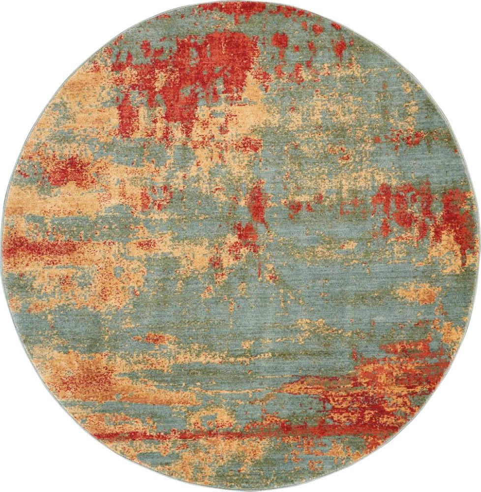 Nourison - Somerset ST91 Teal Multicolor 56in x Round Colorful Area Rug - ST91-99446469793_CLOSEOUT veiw 1