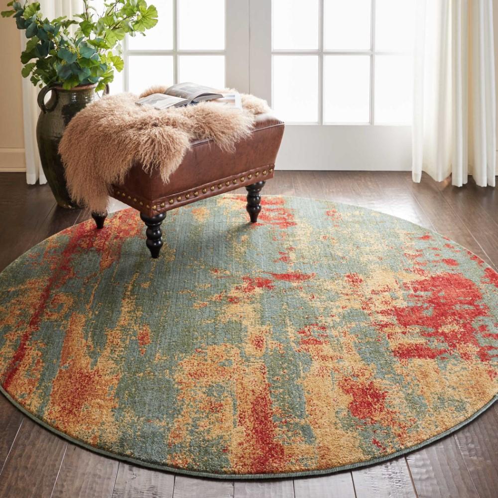 Nourison - Somerset ST91 Teal Multicolor 56in x Round Colorful Area Rug - ST91-99446469793_CLOSEOUT veiw 3