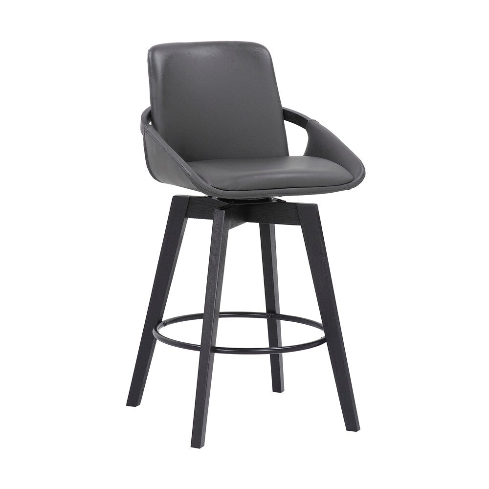 Armen Living - Baylor 26in Gray Faux Leather and Black Wood Swivel Bar Stool - LCBABABLGR26 veiw 1