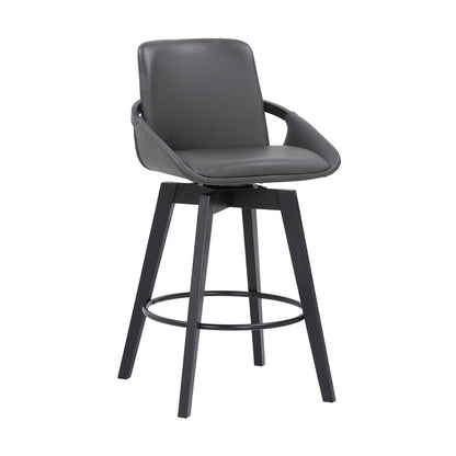 Armen Living - Baylor 26in Gray Faux Leather and Black Wood Swivel Bar Stool - LCBABABLGR26 veiw 1