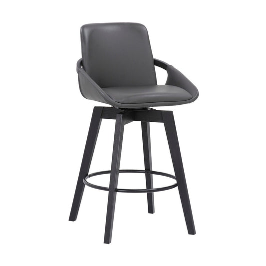 Armen Living - Baylor 26in Gray Faux Leather and Black Wood Swivel Bar Stool - LCBABABLGR26 veiw 1