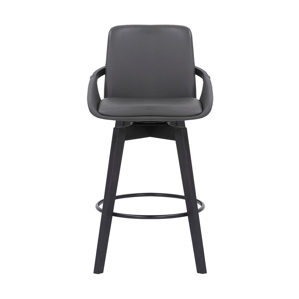 Armen Living - Baylor 26in Gray Faux Leather and Black Wood Swivel Bar Stool - LCBABABLGR26 veiw 2