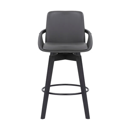 Armen Living - Baylor 26in Gray Faux Leather and Black Wood Swivel Bar Stool - LCBABABLGR26 veiw 2