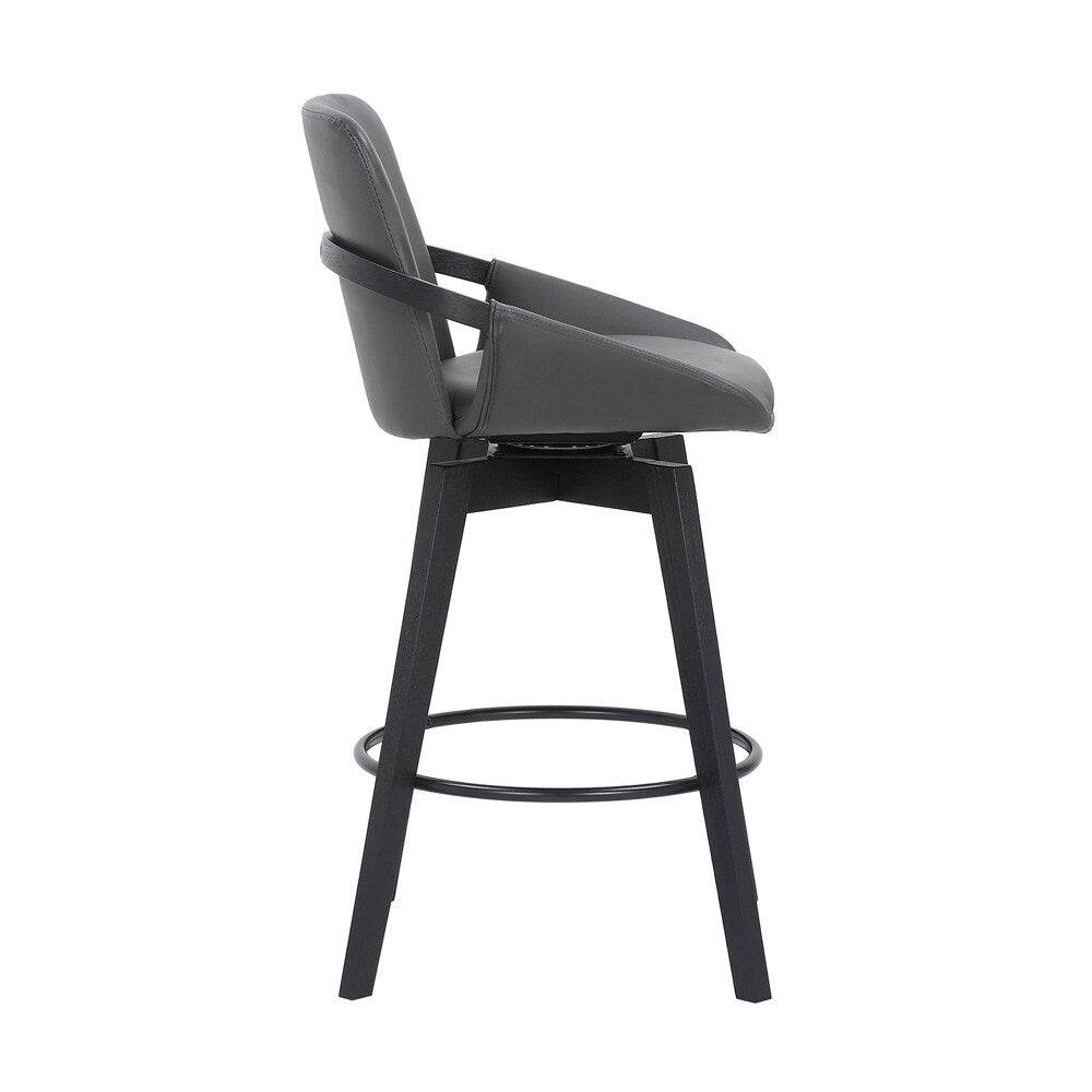 Armen Living - Baylor 26in Gray Faux Leather and Black Wood Swivel Bar Stool - LCBABABLGR26 veiw 3