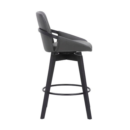 Armen Living - Baylor 26in Gray Faux Leather and Black Wood Swivel Bar Stool - LCBABABLGR26 veiw 3