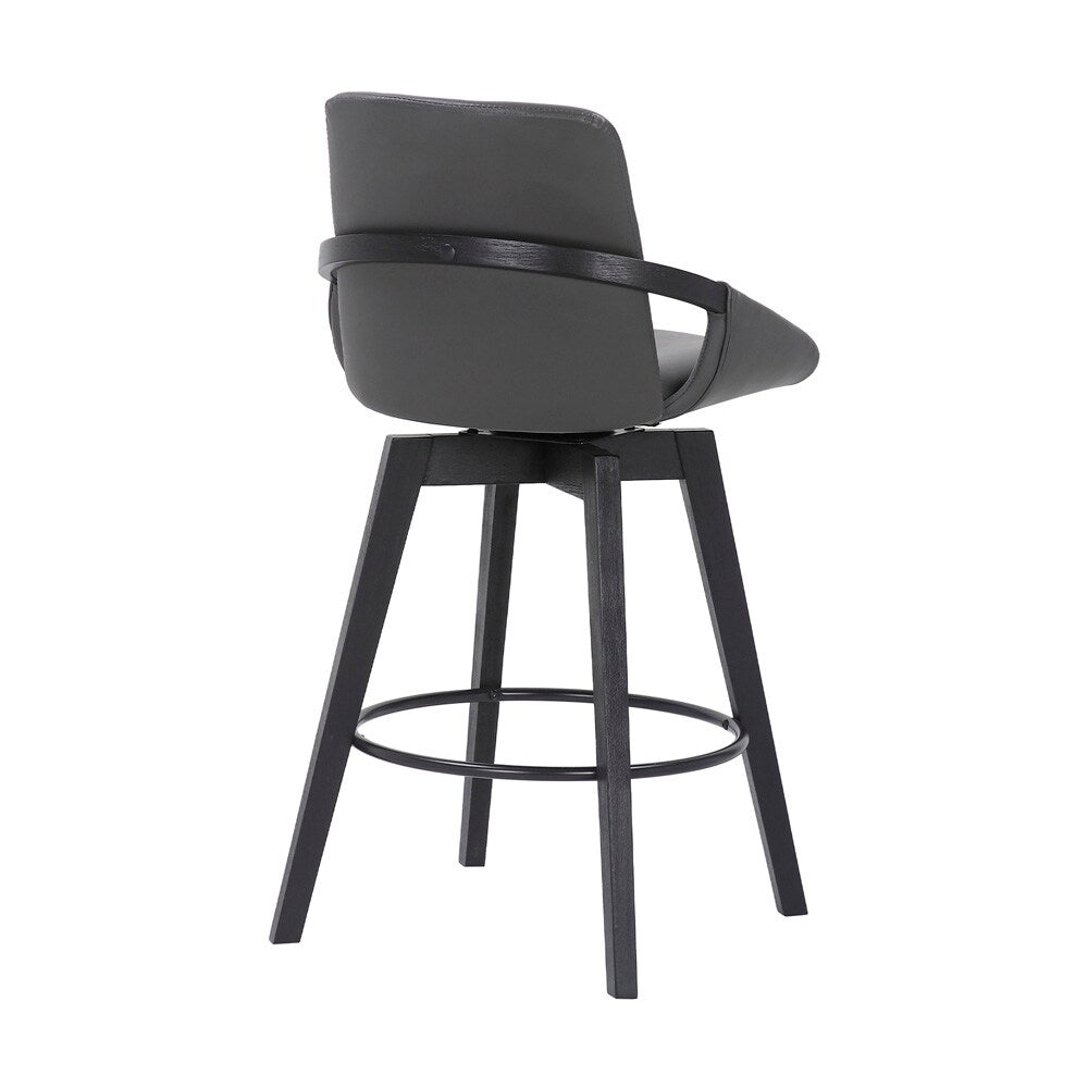 Armen Living - Baylor 26in Gray Faux Leather and Black Wood Swivel Bar Stool - LCBABABLGR26 veiw 4